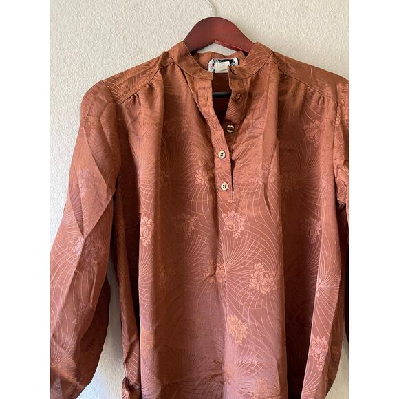 Vintage 70s satin  floral stencil‎ boho shift dresss with tie waist size xlarge - Picture 6 of 9